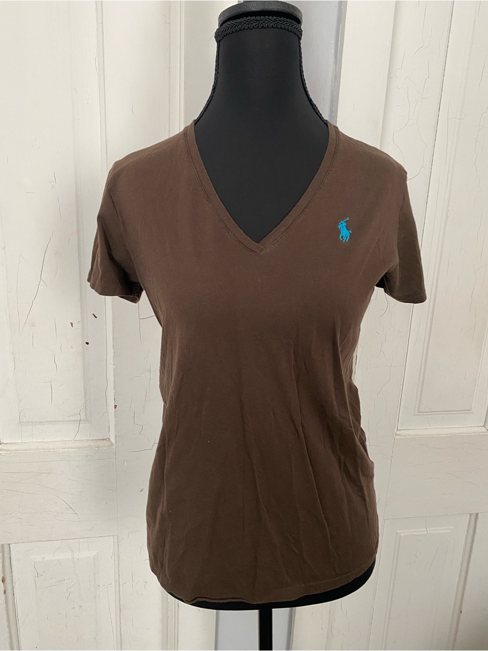 Polo by Ralph Lauren Brown V-Neck Short Sleeve Tee with Blue Pony